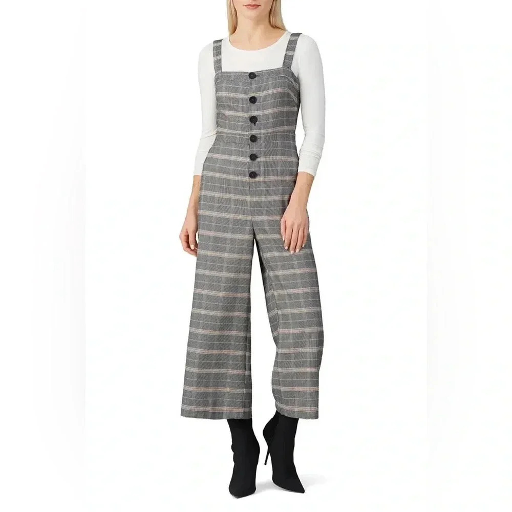 cupcakes and cashmere Willa Jumpsuit Grey & Tan Tartan Plaid Women’s Size 2 XS